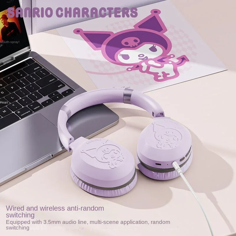 Hello Kitty kuromi Sanrio S05 postać z kreskówki montowany na głowie bezprzewodowy zestaw słuchawkowy Bluetooth kawaii śliczny zestaw słuchawkowy