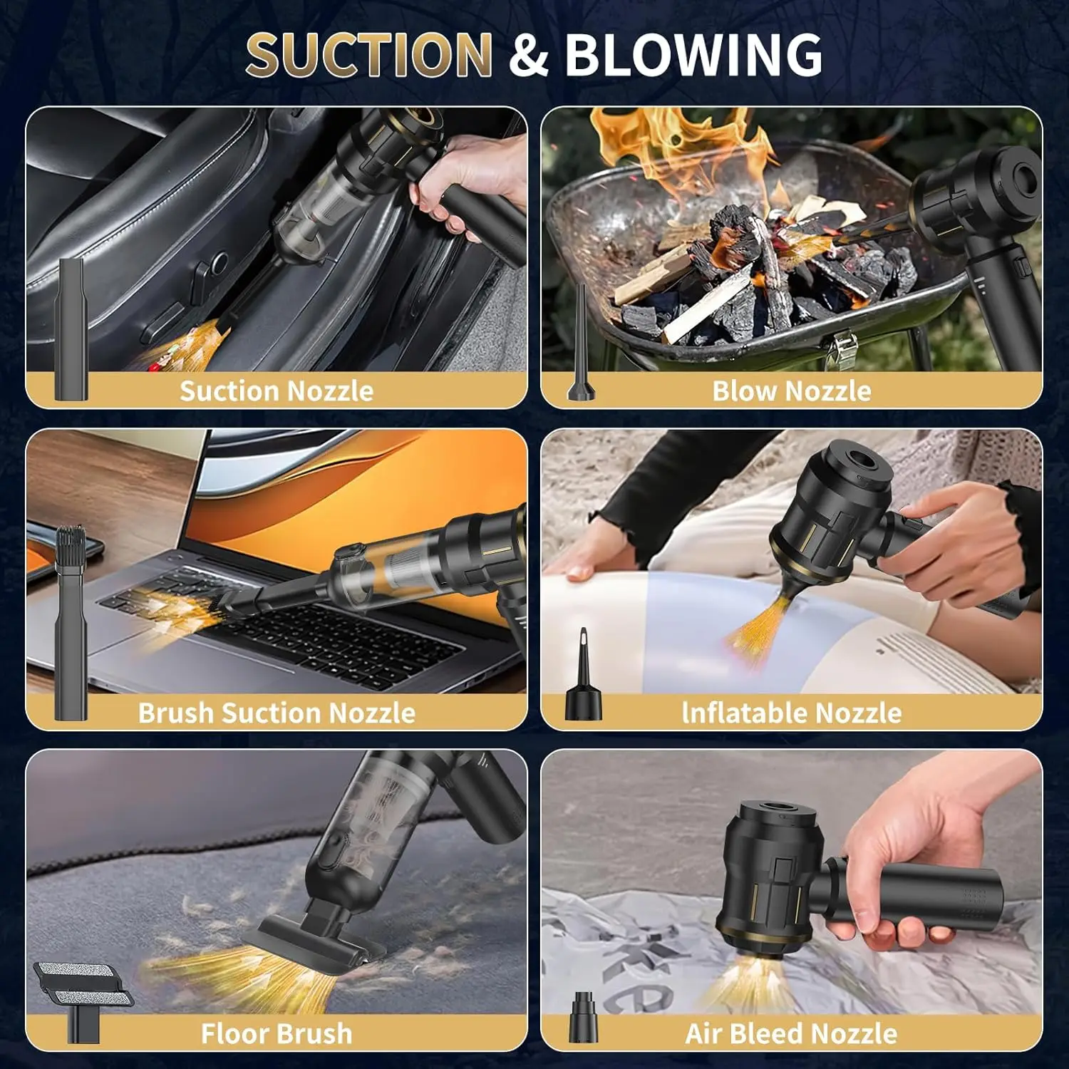 ABS-materiaal Auto-droogstofzuiger op batterijen 120W Handheld draadloze borstelloze motor Elektrisch brilietype voor reiniging