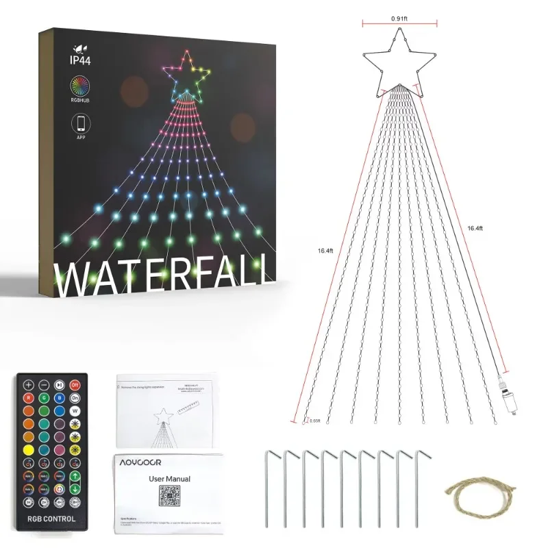 

Waterfall string lights wedding party holiday decoration light 3M intelligent LED Christmas tree light 200 Leds Hello Fairy