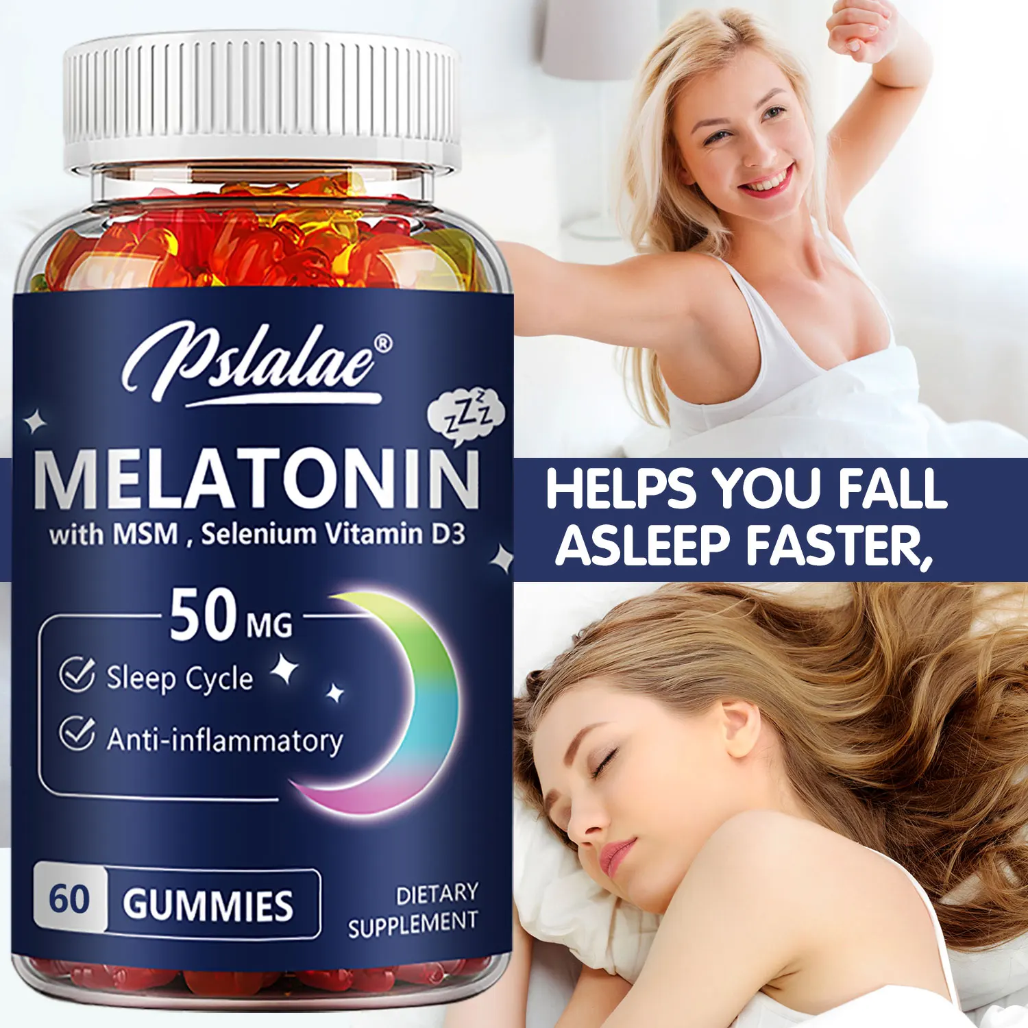 Melatonin Gummies 50mg - Anxiety Stress Relief Help Sleep Save Insomnia Body Clock Adjustment for Adult and Children