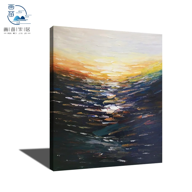 

100% Hand-painted Living Room Wall Decoration Water Wave Pattern Sunset Pool Water Oil Painting Canvas