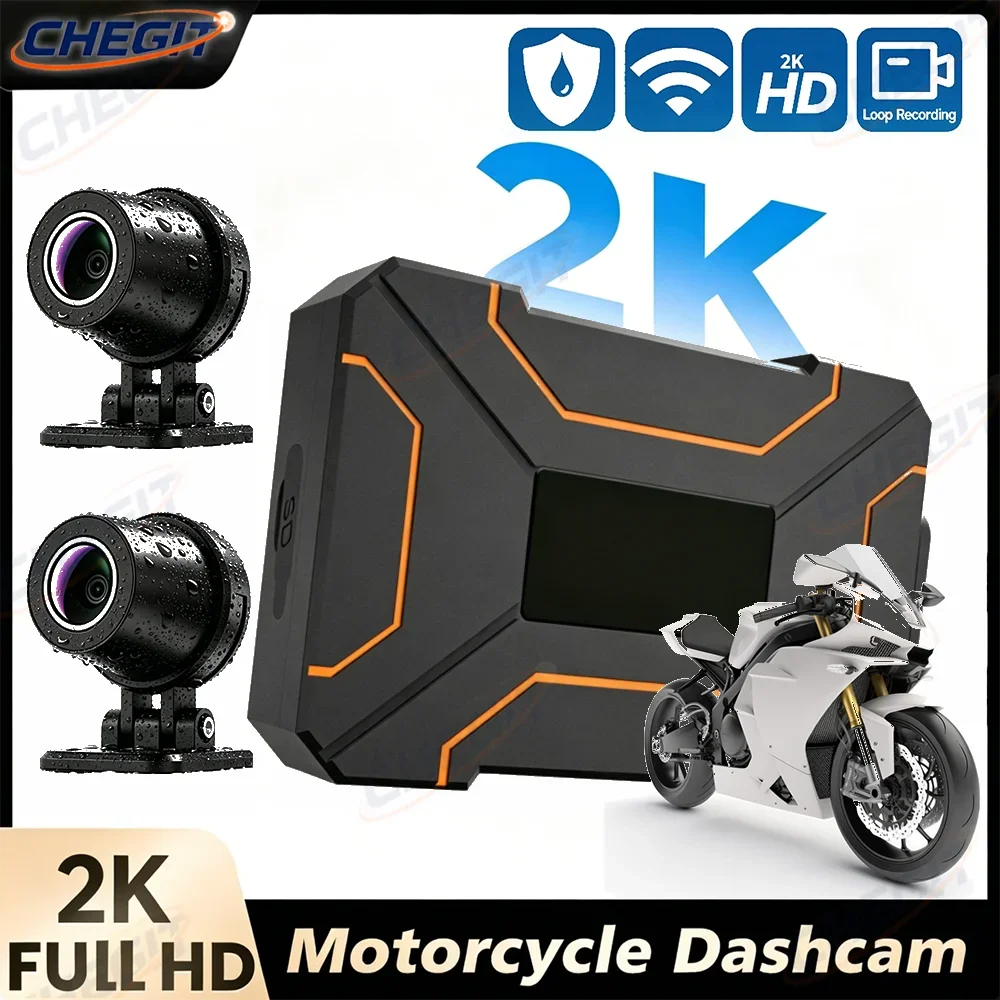 

Dual Lens 2K/1080P Motorcycle Video Recorder IP66 Waterproof Dash Camera Wireless WiFi Connect TF Card Supported for Storage