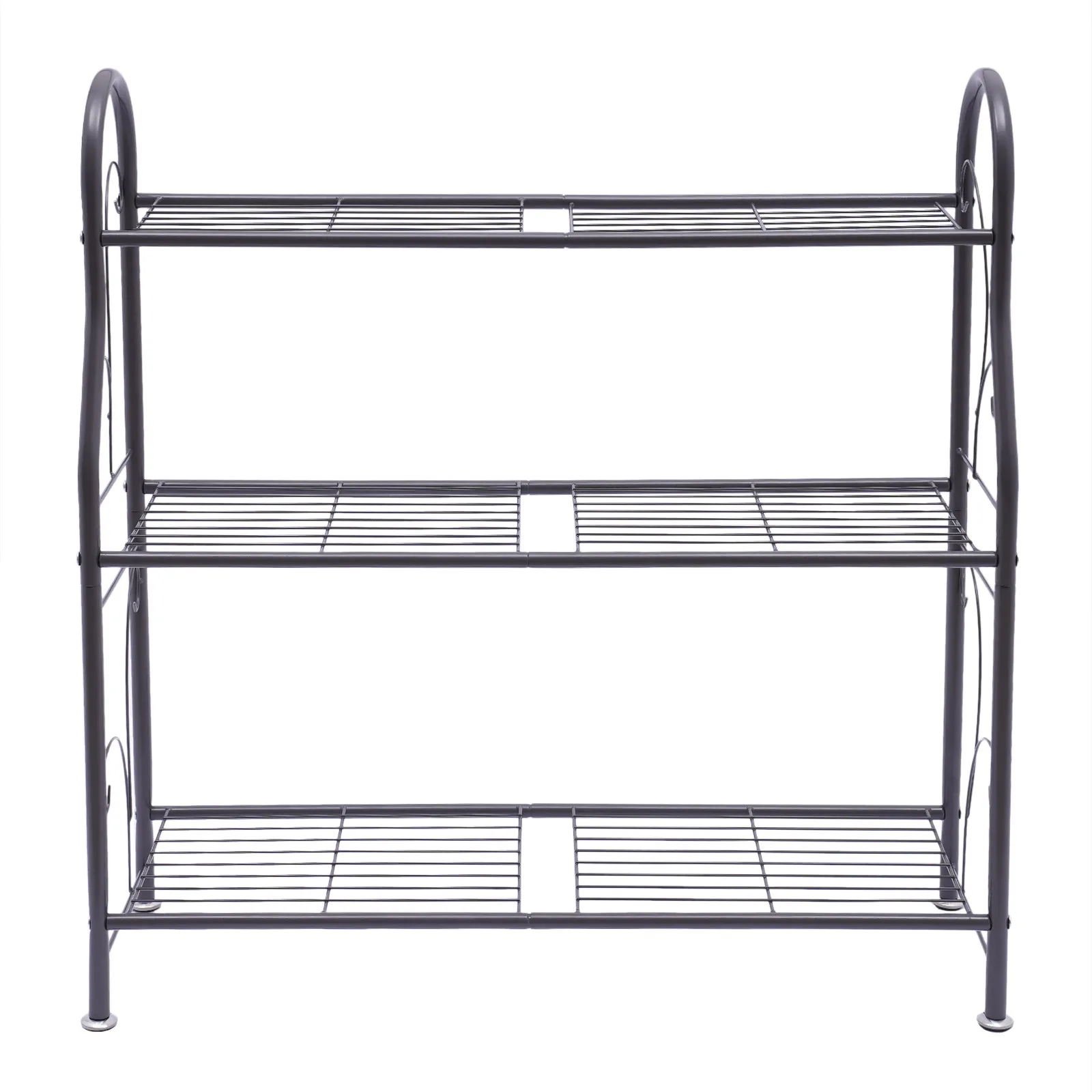 3-poziomowy ogrodowy stojak na rośliny z żelaznej ramek, metalowy, wielopoziomowy, na balkon, trawnik, doniczki, półka ekspozycyjna, dekoracja ogrodowa do użytku wewnątrz i na zewnątrz.