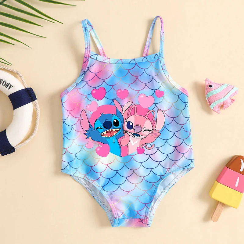 Disney Lilo&stitch Girls Tankini Swimsuits Summer Beachwear Kid Girl Mermaid Bathing Suits Two-pieces Bikini Swimsuits Swimwear