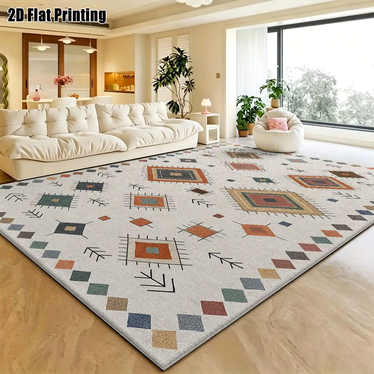 1Pc 2D Printed Colorful Geometric Diamond Pattern Carpets Nordic/Instagram/Modern Minimalist/European/Vintage Style, Home Decor, Multi-Size, Machine Washable. For Entrance, Dining Room, Foyer, Bedroom, Living Room as Floor Mats.