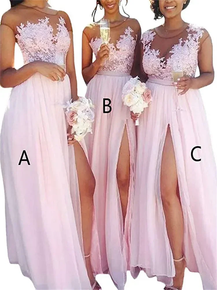 

Chiffon Bridesmaid Dress Lace Applique Prom Dress Beach Formal Evening Gowns Party Long Dresses For Weddings Guests