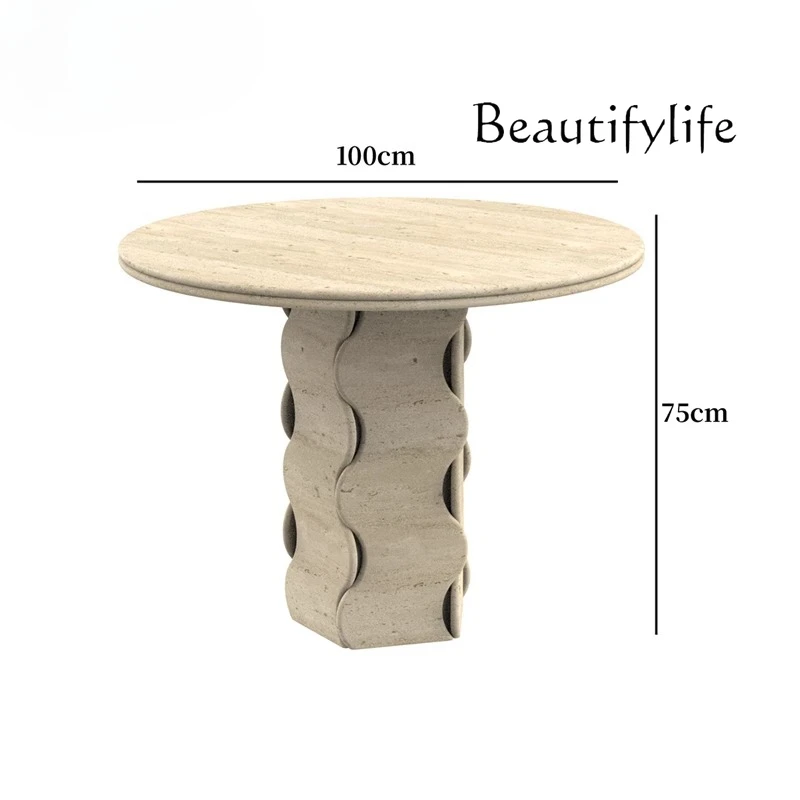 

Nordic high-end travertine dining table new living room small apartment household sparkling travertine round dining table