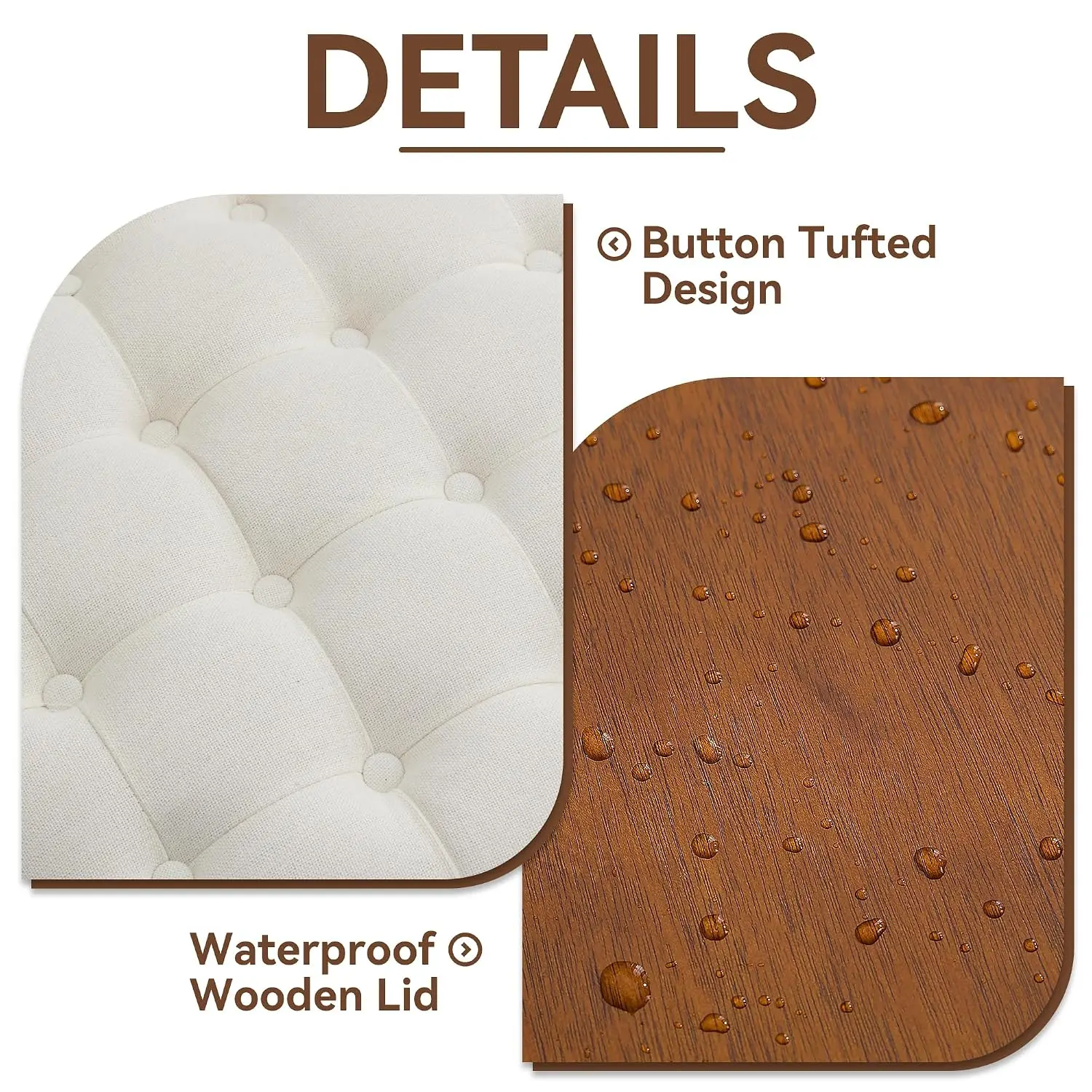 24Inch Round Storage Ottoman Tray Top Tufted Fabric Coffee Table Removable Lid Living Room Bedroom Beige, Customized