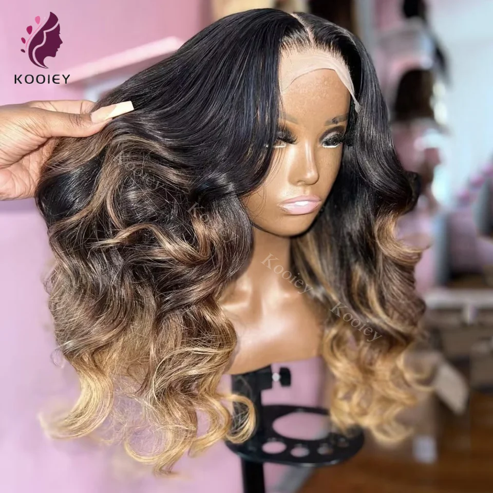 Brown Honey Blonde Ombre 13x6/13x4 Lace Frontal Body Wave Wigs Peruvian 1B 4 27 Blonde Brown Colored 5x5 Silk Top Closure Wigs