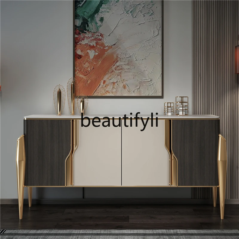 Italian light luxury door cabinet, living room partition, modern simple rock slab solid wood dining side cabinet