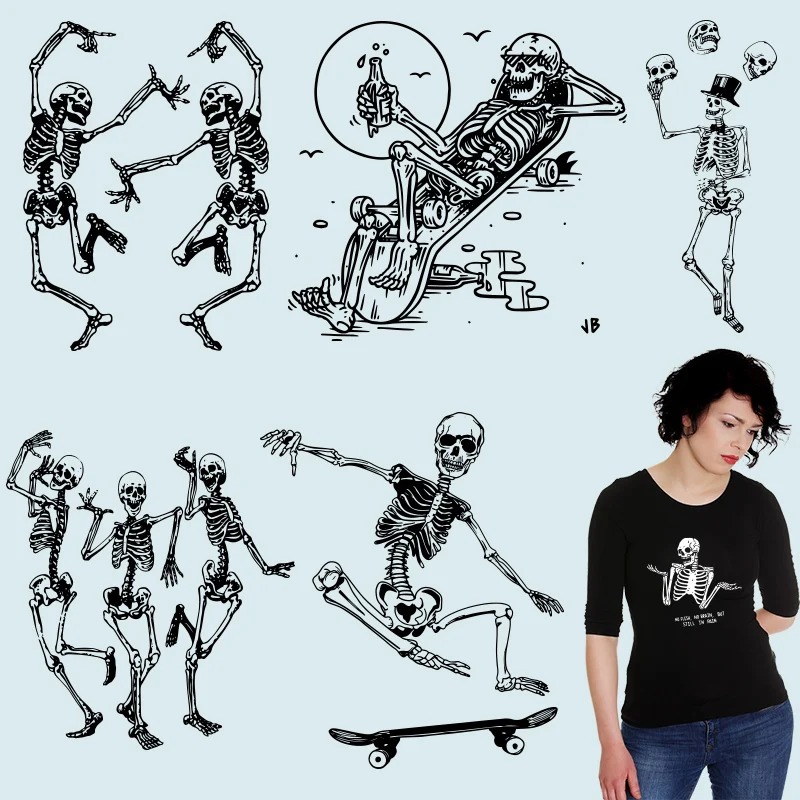 

Skeleton skull Stickers on Clothes Patches for Kids Clothing Jacket Heat-sensitive patches Heat Transfer PVC Patch