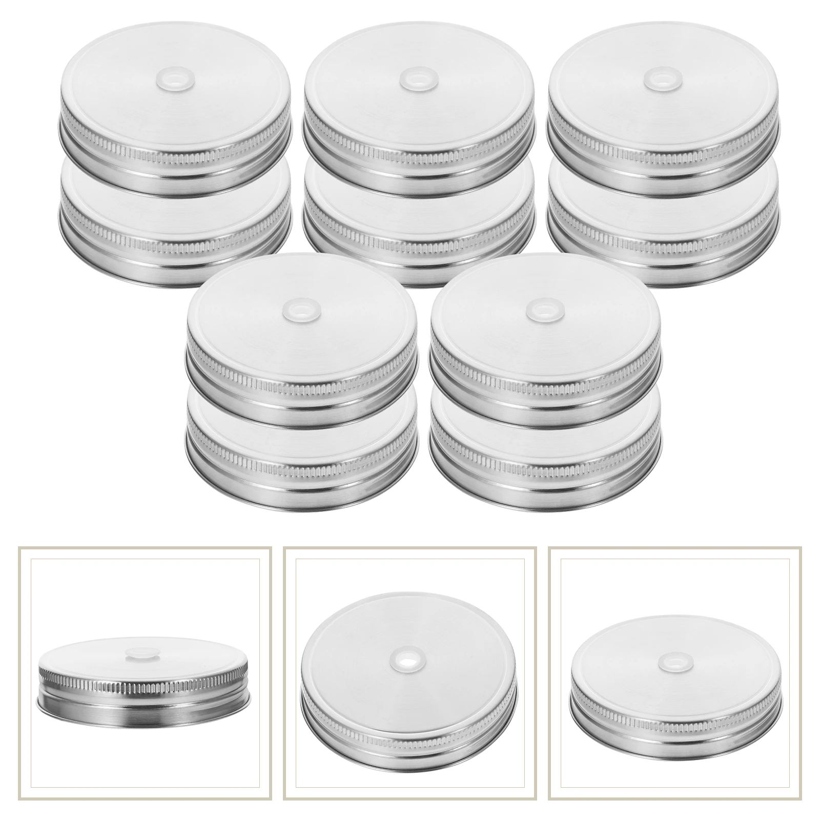 

10 Pcs Airtight Stainless Steel Beverage Cover Jar Lids with Straw Hole Cap Can