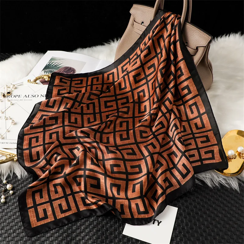 Women Luxury 70X70cm Square Silk Scarf Female Soft Hairband Headband Neckerchief Foulard Tie Bag Ribbon Bandanna Sun Protective