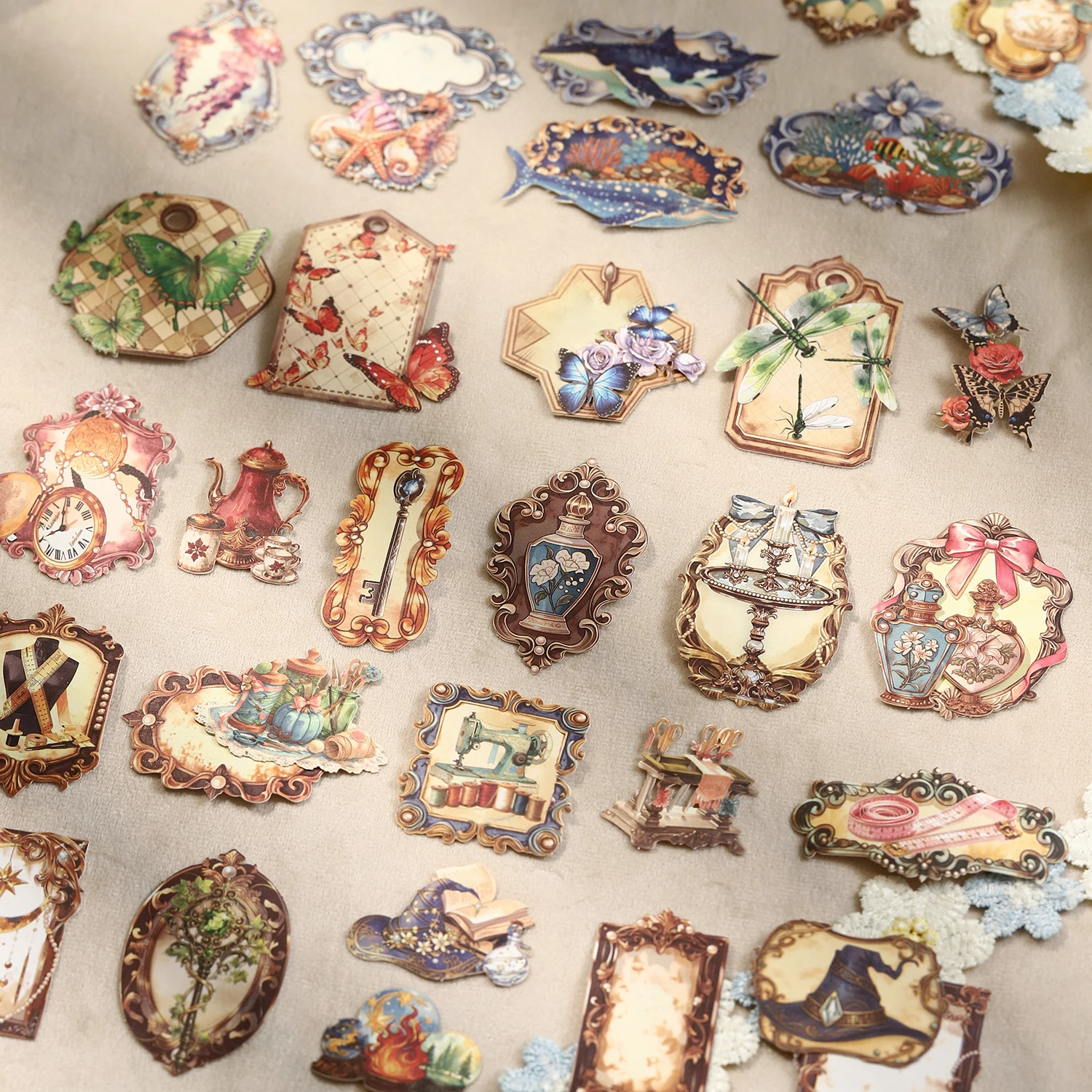 Vintage Baroque Butterfly Flower Label Landscape Sticker Creative DIY Journal Material Collage Scrapbooking Stationery