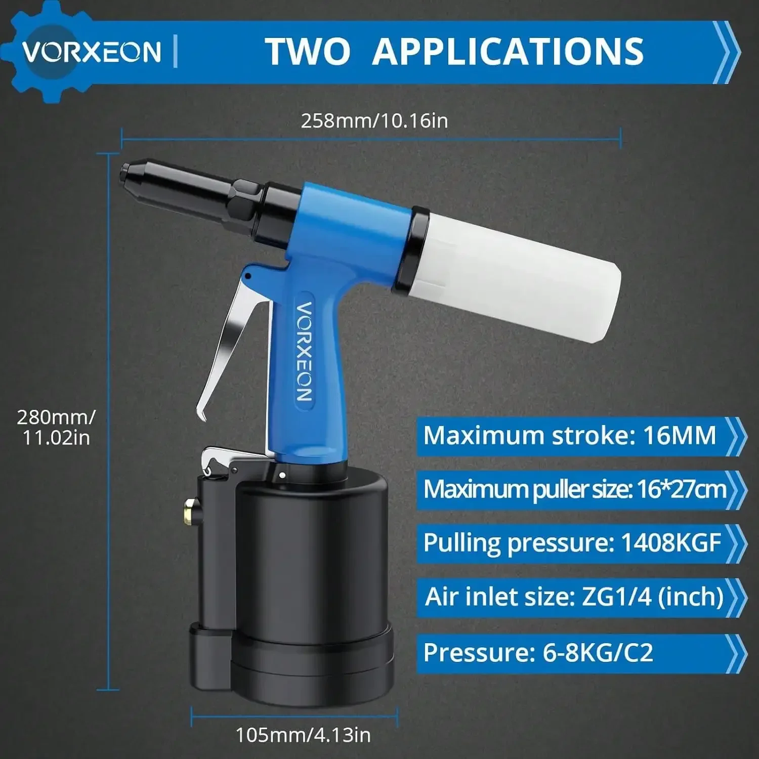 นิวเมติก Rivet Gun 4 หัวเปลี่ยนได้ดึงความดัน 1480KGF สีดํา Air Givet Gun สําหรับโรงรถ Workshop เรือรถ