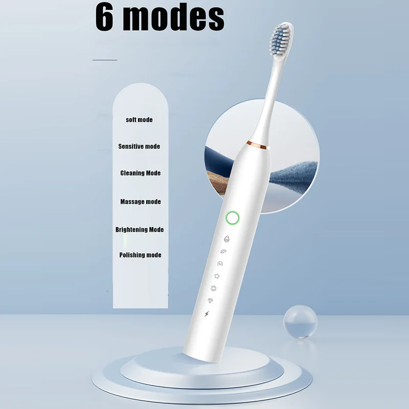 x2 Sonic Electric Toothbrush 6 Mode  Adult Timer Teeth Whitening Brush 6 Mode USB Rechargeable Tooth Brushes Replacement Heads