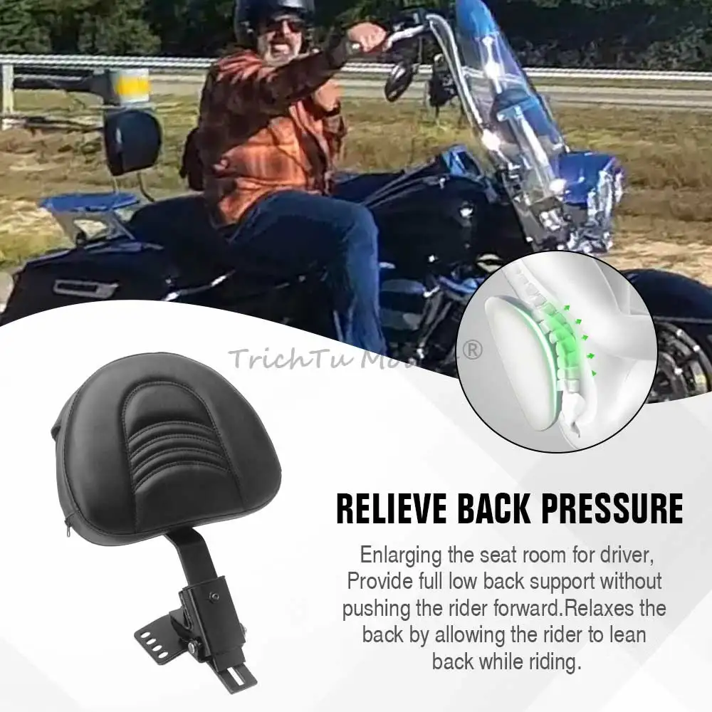 Adjustable Rider Driver Backrest Sissy Bar Pad Lumbar Support for Harley Touring Road King, Street Road Electra Glide 1997-2025