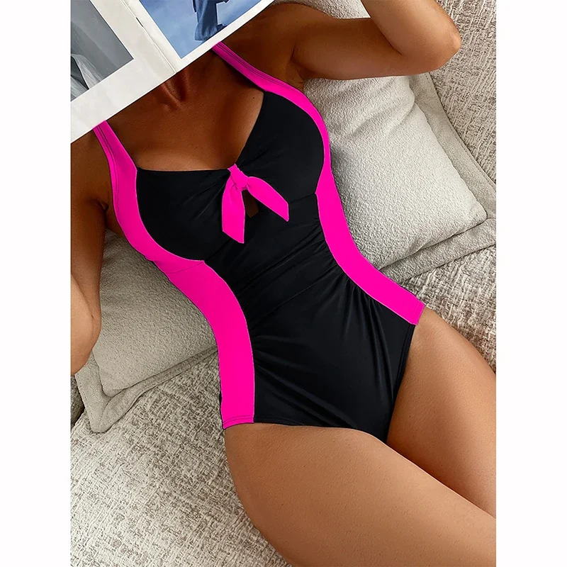 Sexy Block Color Swimwear Women Swimsuit 2025 New One Piece Swimsuit Bikini Bathing Suit Beachwear Biquini Female