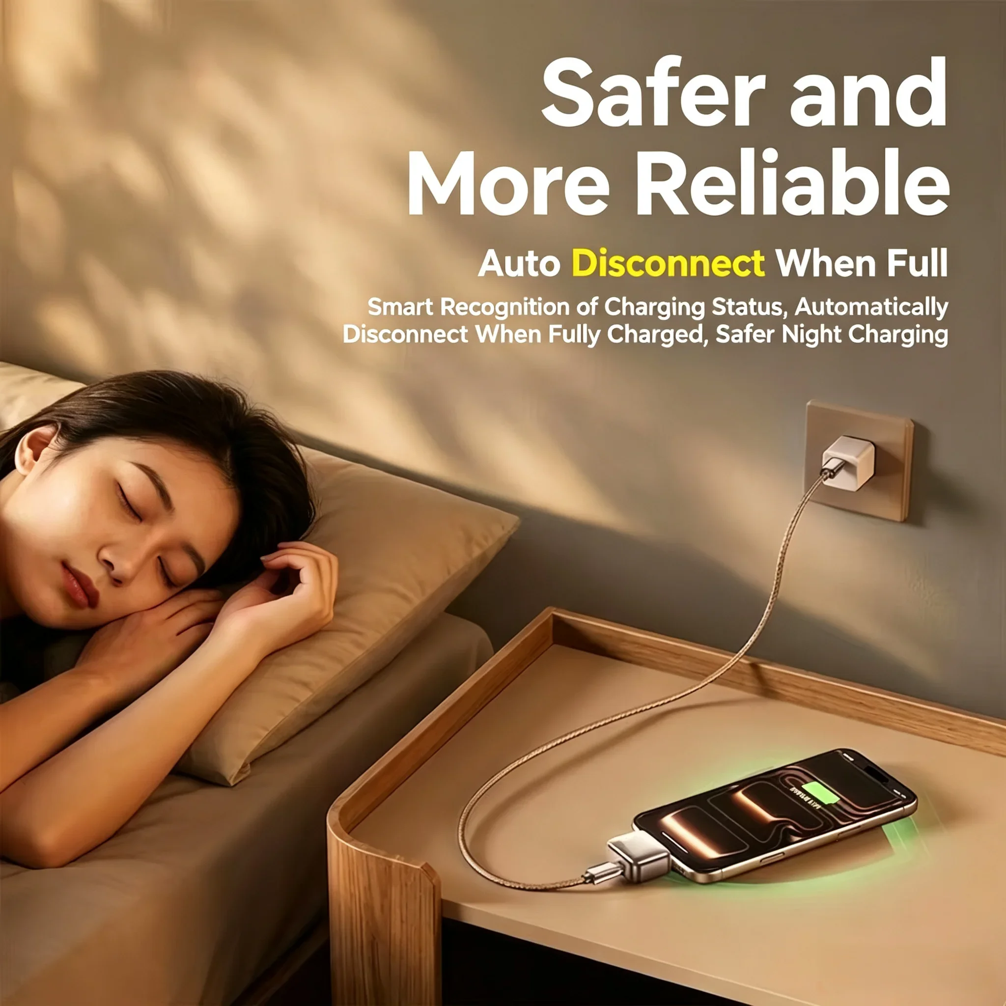 140W smart auto-power-off USB C charger, adapter automatically pops out when fully charged, safe charging for phones and