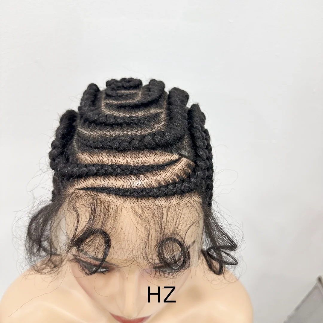 HZ 16 بوصة الاصطناعية 100% اليد تعادل كامل الدانتيل كورنو شعر مستعار مضفر الدانتيل تجديل الباروكات مع شعر الطفل للنساء السود #4