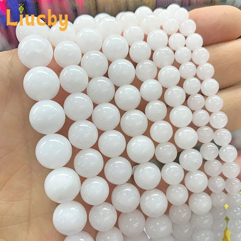 Natural Chinese Jades Porcelain white Chalcedony Stone Round Beads For Jewelry Making DIY Bracelets Accessories 4/6/8/10/12/14MM