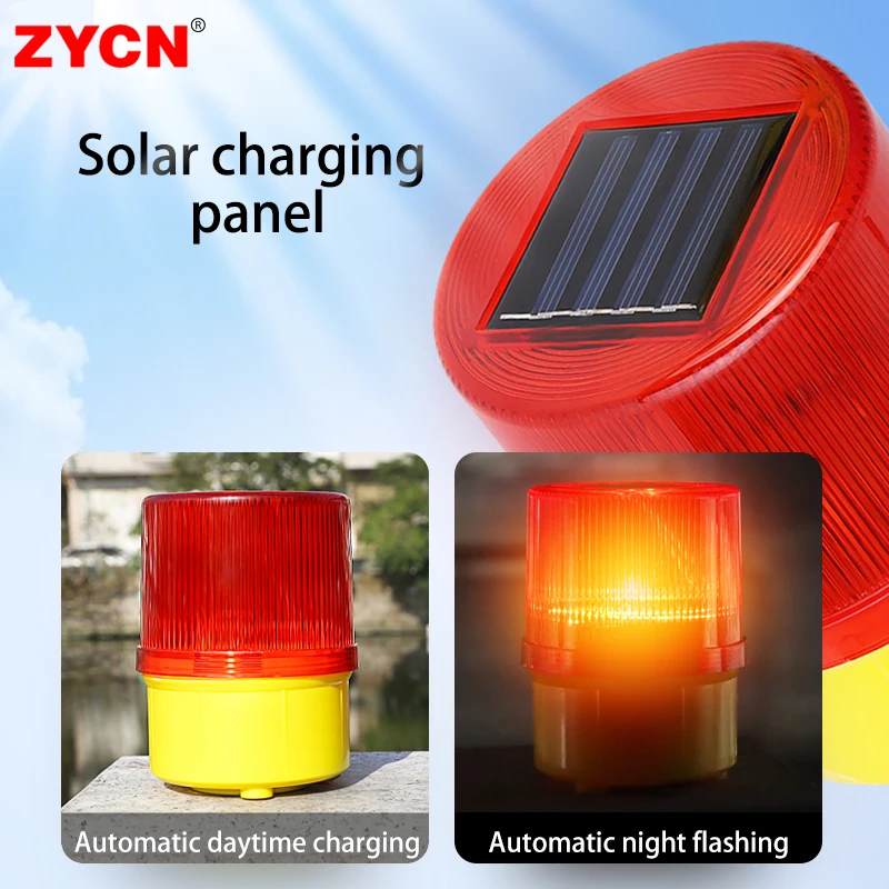 Solar Warning Light LED Automatic Charging Construction Harbor Road Emergency Marine Power Traffic Alarm Tower Crane No Sound