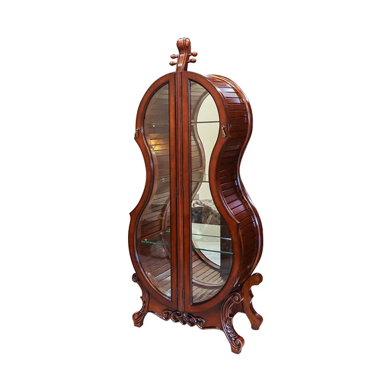 

Ruifuxiang cello wine cabinet solid wood carving flower double-sided glass living room display cabinet h