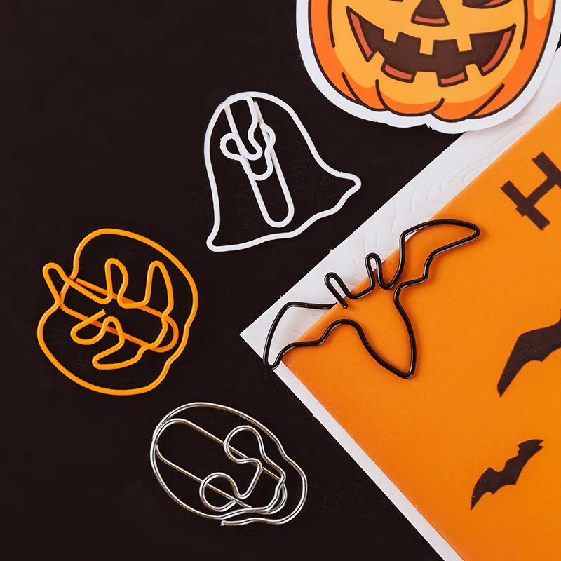 20/50pcs Halloween Ghost Paper Clip Office Metal Pumpkin Shaped Bat PaperClips for Pages Office Supplie Metal Clips Stationery