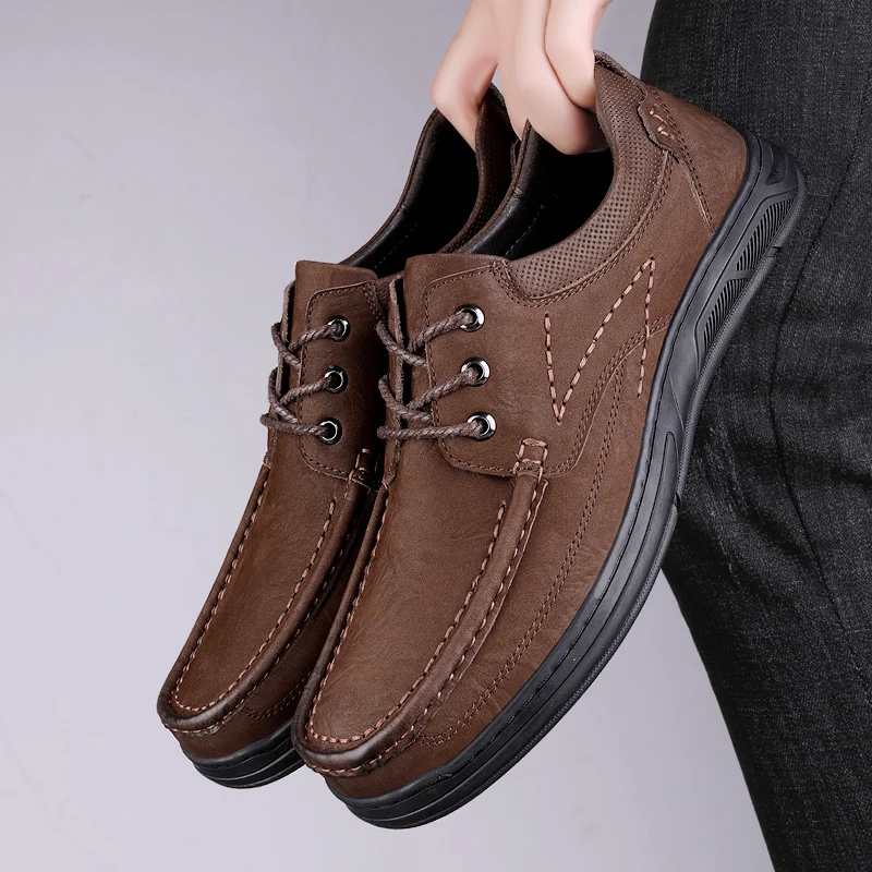 Brand High-quality Men's Top Layer Cowhide Leather Business Casual Leather Shoes Spring Comfortable Lace Up Sports Leather Shoes