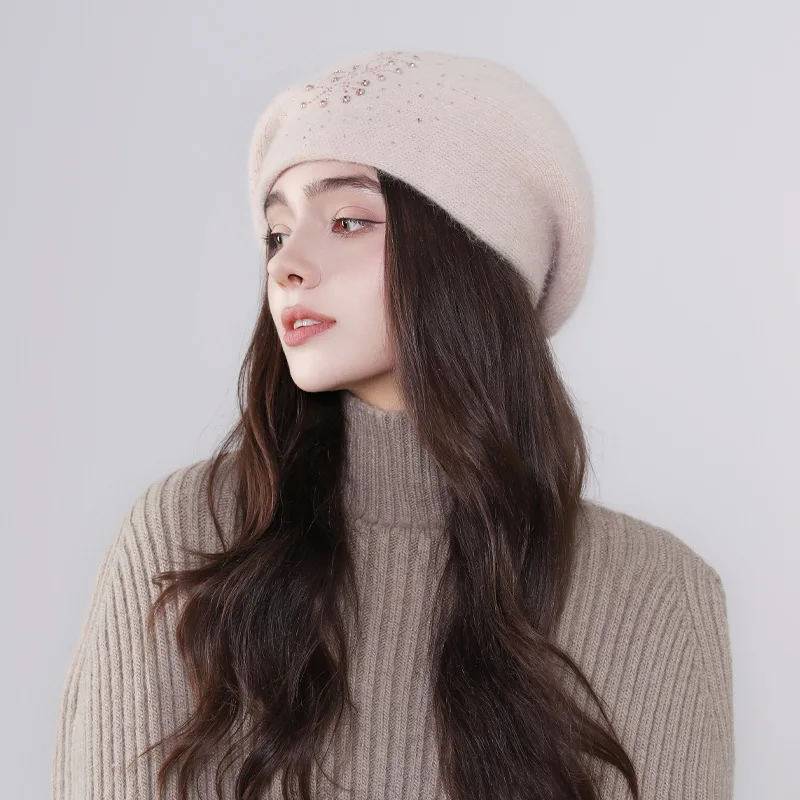 حماية الأذن والدفء، قبعات الخريف والشتاء، القبعات الصوفية النسائية، القبعات المحبوكة الماسية المضغوطة الساخنة