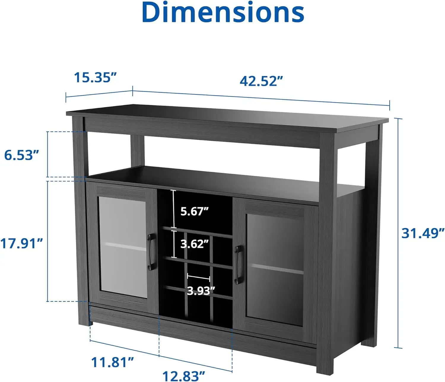 Buffet Sideboard, Freestanding Buffet Storage Cabinet, Wine Liquor Bar Buffet Cabinet with Removable Wine Rack and Glass Doors