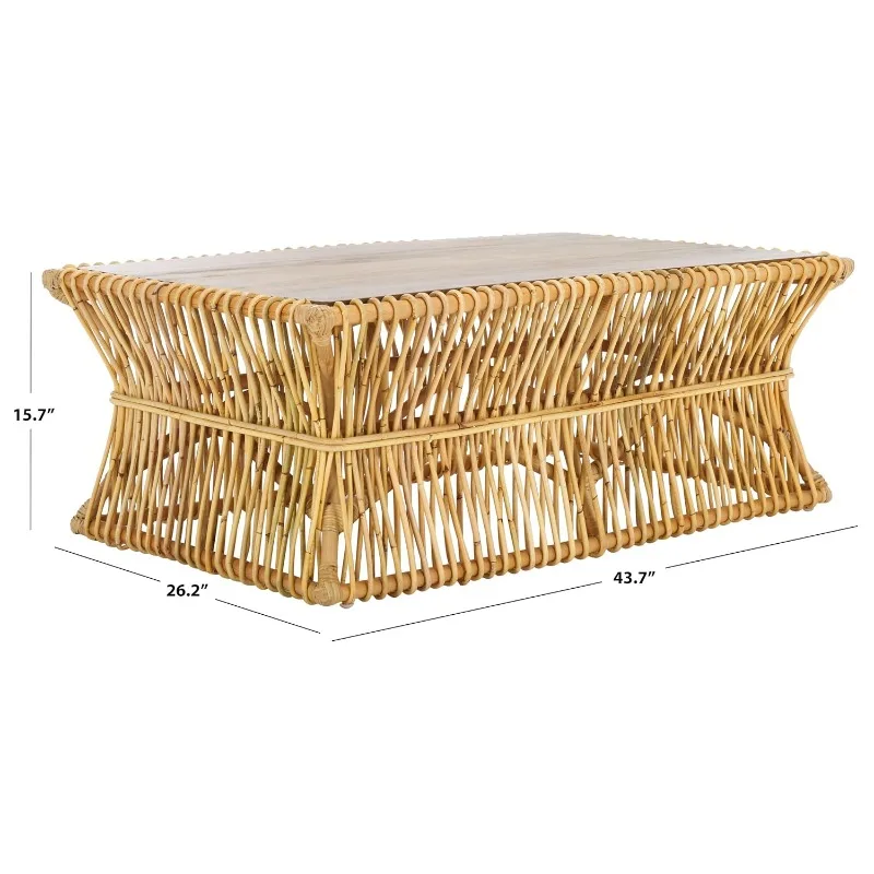 Tropical Coastal Rattan Solid Wood Coffee Table  Living Room Natural Brown, Customized