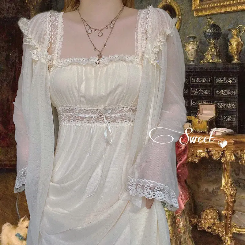 Letnia damska księżniczka sukienka francuska Sleepshirts Vintage Lady Girls koszule nocne koszula nocna styl królewski piżamy bielizna nocna