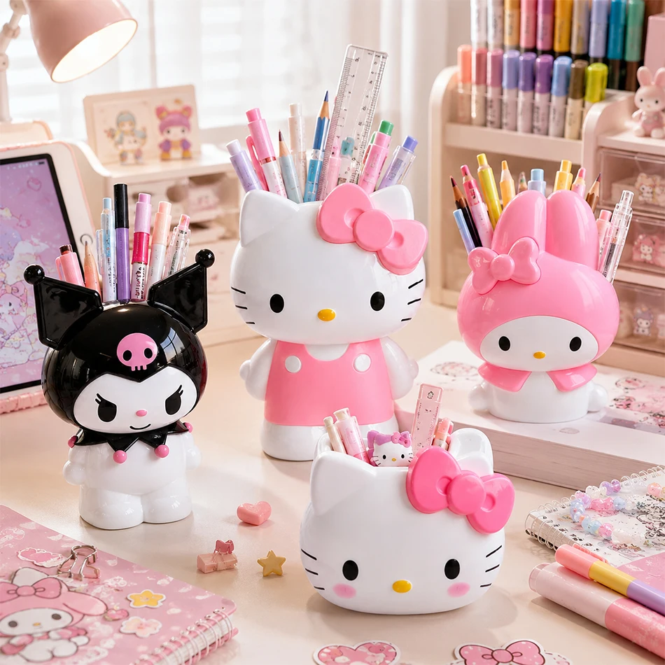 Kawaii Hello Kitty Cartoon-Themed Pen Holder, Stationery Organizer, Multi-Purpose Makeup Tool Storage Pen Holder