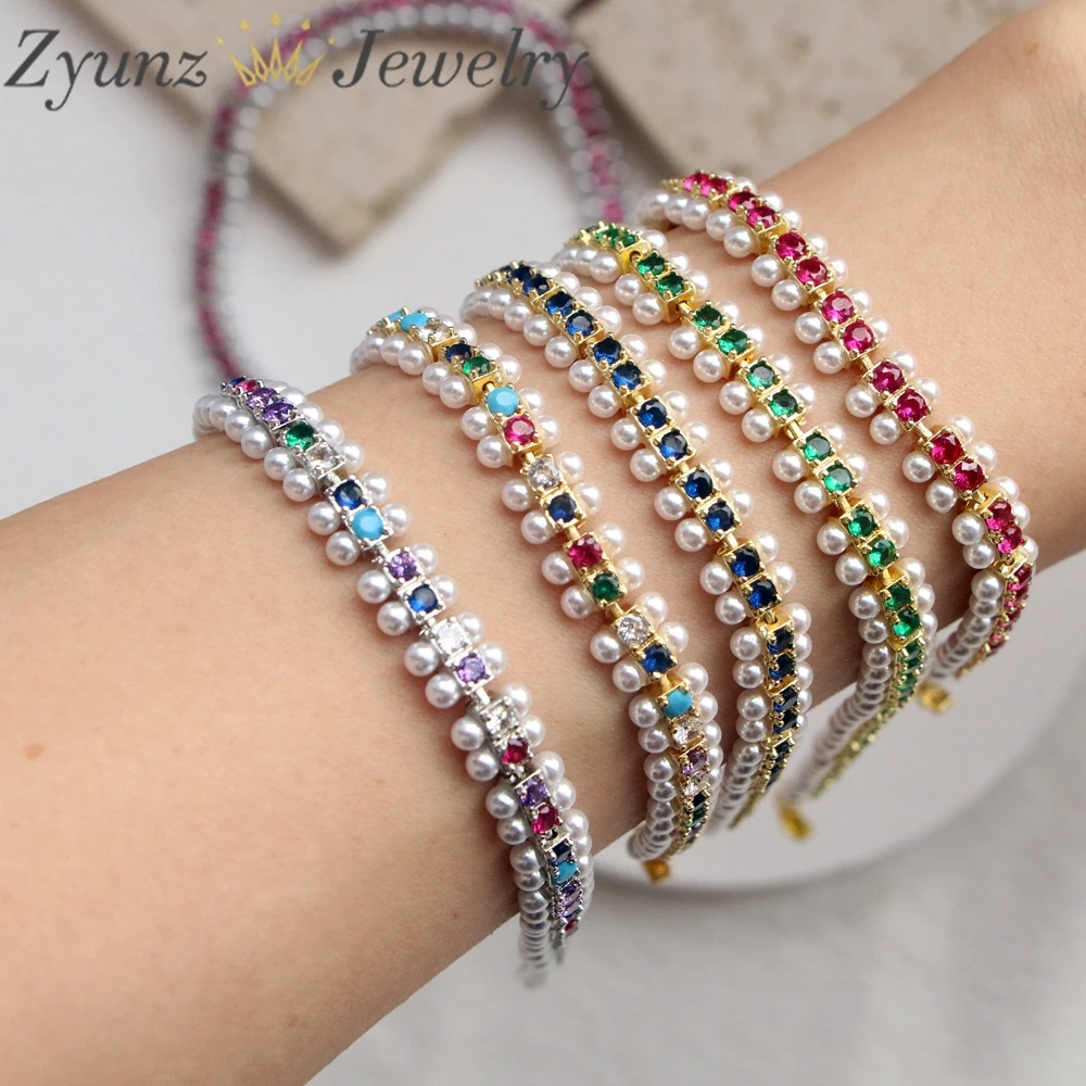 

5PCS, New Colorful Bling Cubic Zirconia Tennis Bracelet Ladies Romantic Pearl Shell Chain Crystal Wedding Bracelet