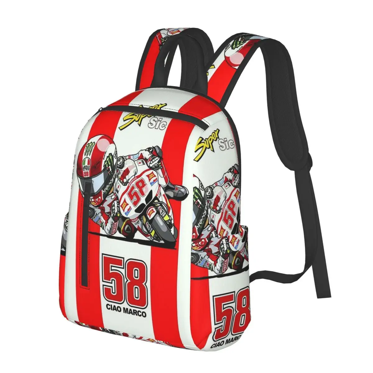 Marco Simoncelli 58 Super Sic (2) Student Backpack School Bag Hiking Travel Daypack for Boys Girls Bookbag Shoulder Bags