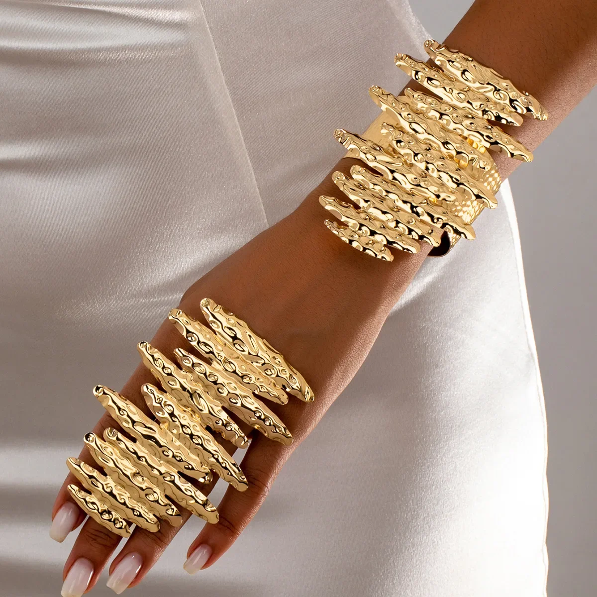 Women's Boho Chic Irregular Geometric Texture Bracelet and Ring Set