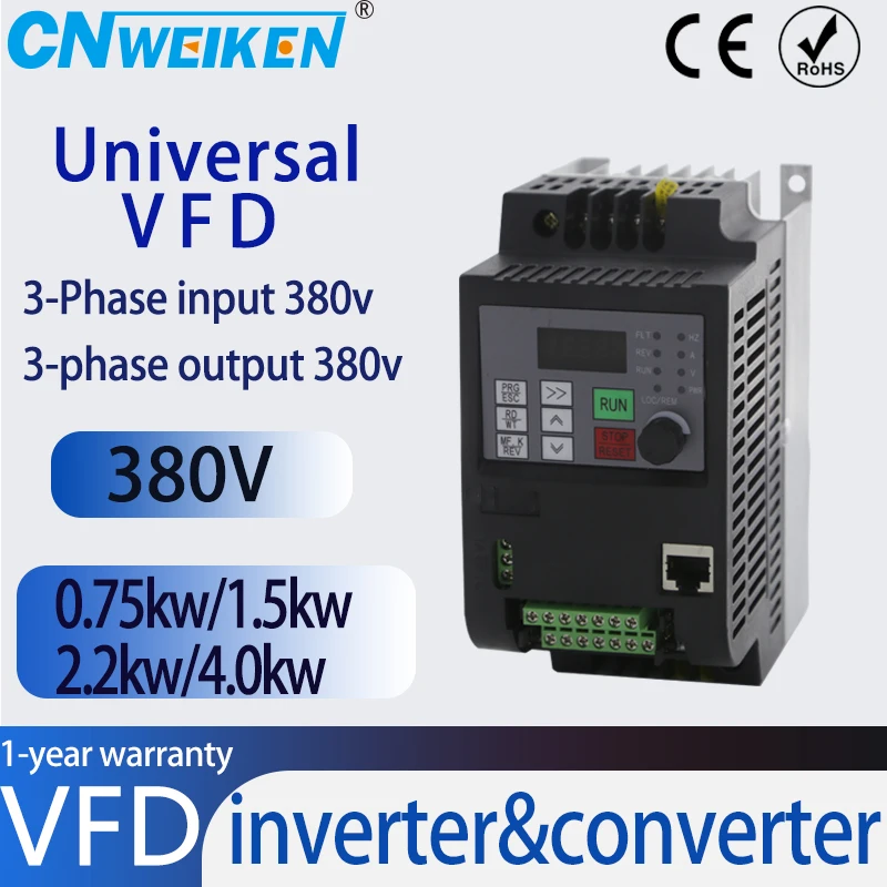 

380V VFD Variable Frequency Drive Vector Control Converter Inverter 0.75/1.5/2.2/3.7/4/5.5/7.5/11/15KW Motor Speed Controller