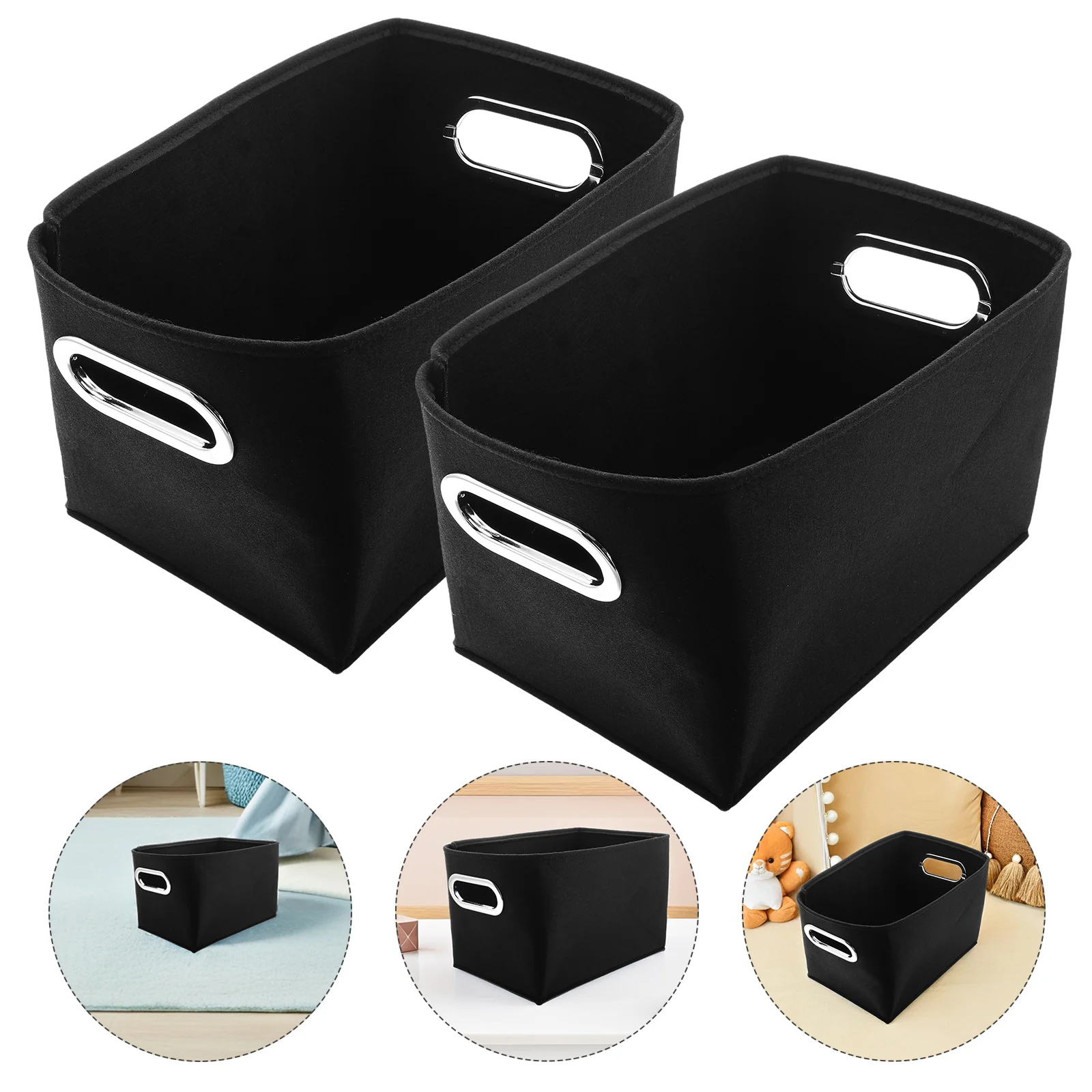 

2Pcs Felt Storage Basket Noise Reduction Collapsible Organizer for Nursery Bedroom Laundry Closet Office