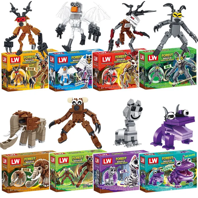 Nuevos bloques de construcción de ciervos de 99 noches en el bosque, personaje de jugador de cabra, modelo de monstruo, juguetes de ensamblaje de ladrillos para niños, regalo de Halloween