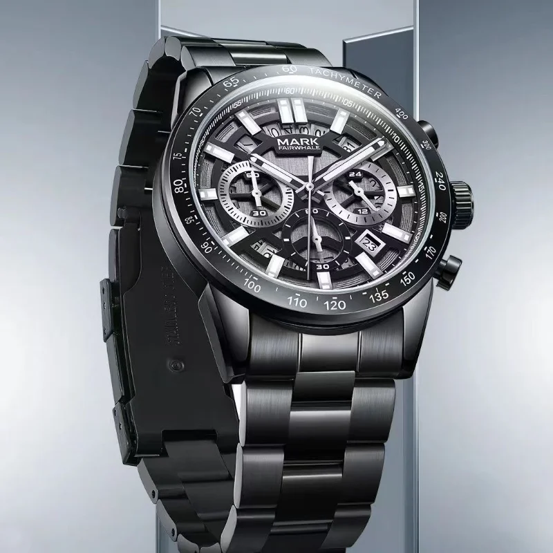 

Mark Fairwhale 5880 Mens Business Watch Black Quartz Chronograph Waterproof Stainless Steel Wristwatch for Men