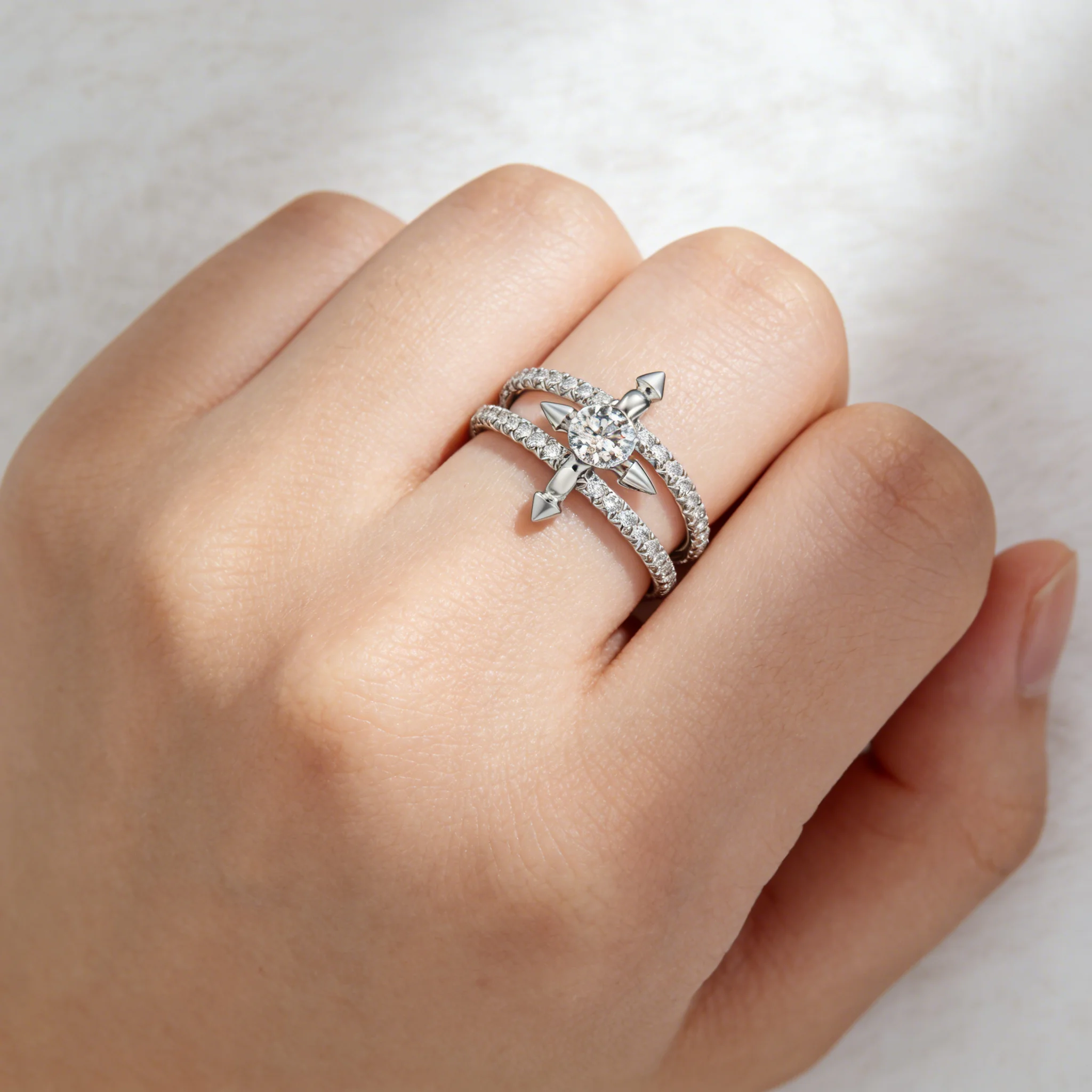 

925 Sterling Silver Crown Double Ring | Silver Inlaid Cubic Zirconia Women's Everyday Wear