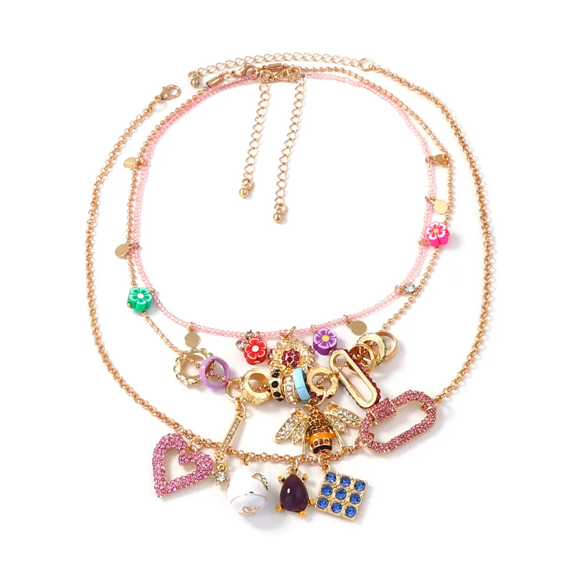 

New ZAA 3Pcs/set Pink Glitter Zircon Heart-shaped Animals Iirregular Charm Necklaces for Women 2025 Trend Jewelry Neck Gifts