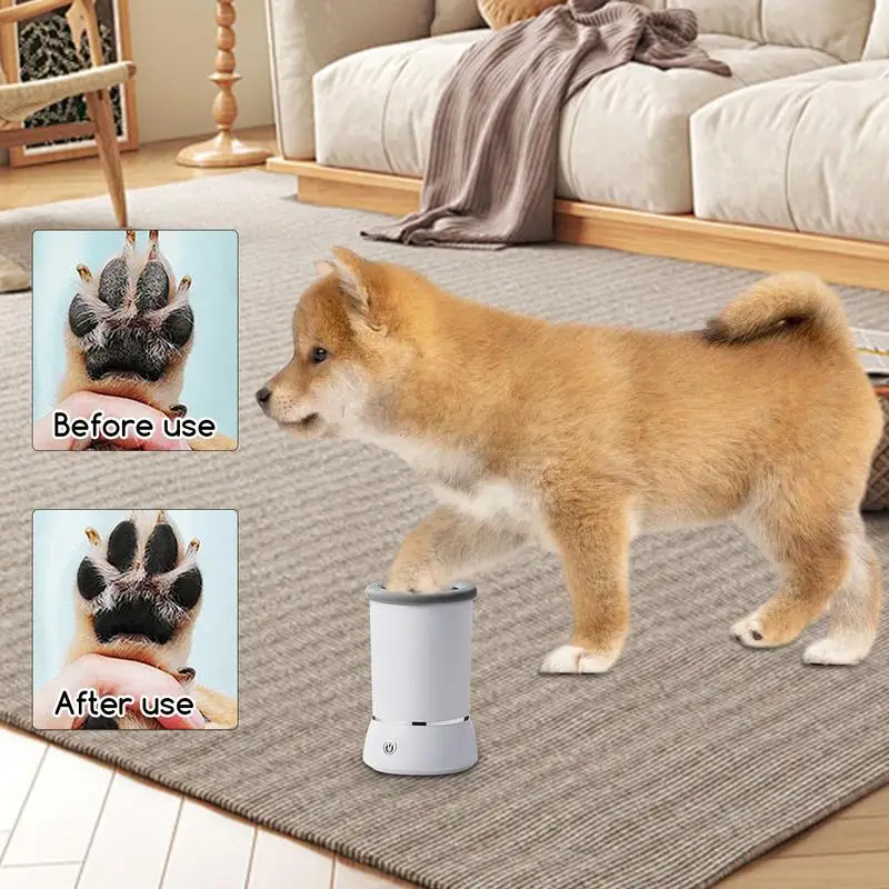 Limpiador de patas eléctrico para mascotas, limpiador de pies para perros y gatos, recargable por USB, para interiores, elimina el polvo, la suciedad, el pelo