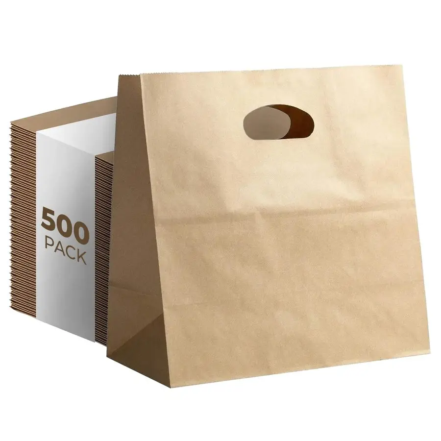 

Brown Kraft Paper Bags with Die Cut Handles 11 x 6 x 11 Recyclable Shopping Tote Bag for Retail, Gifts, Restaurant Takeout, Cate