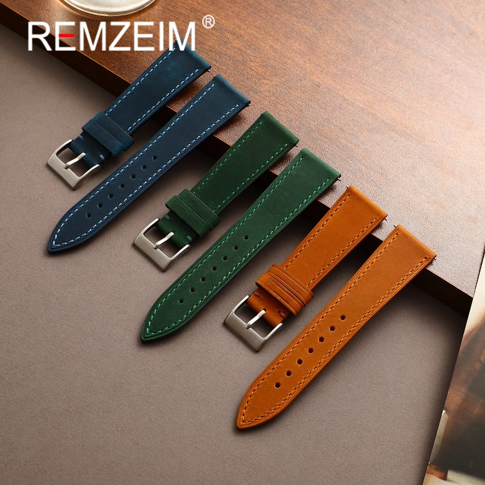 Quick Release Genuine Leather Watch Strap 18mm 19mm 20mm 21mm 22mm Crazy Horse Cowhide Watch Band Male Wristband