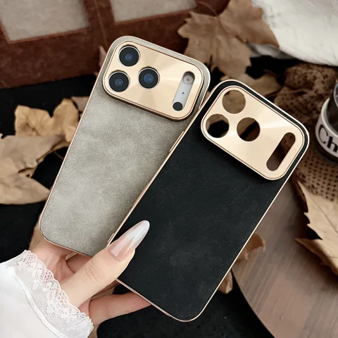 Кожаный чехол для iPhone 13-17 ProMax с гальванизированной рамкой — изображение продукта