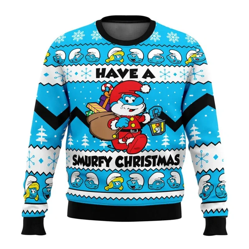 

2024 Smurfy Christmas Anime Cartoon Fashion New Style Merry Christmas Santa Claus Cute Gift for Men and Women Couple Hoodies