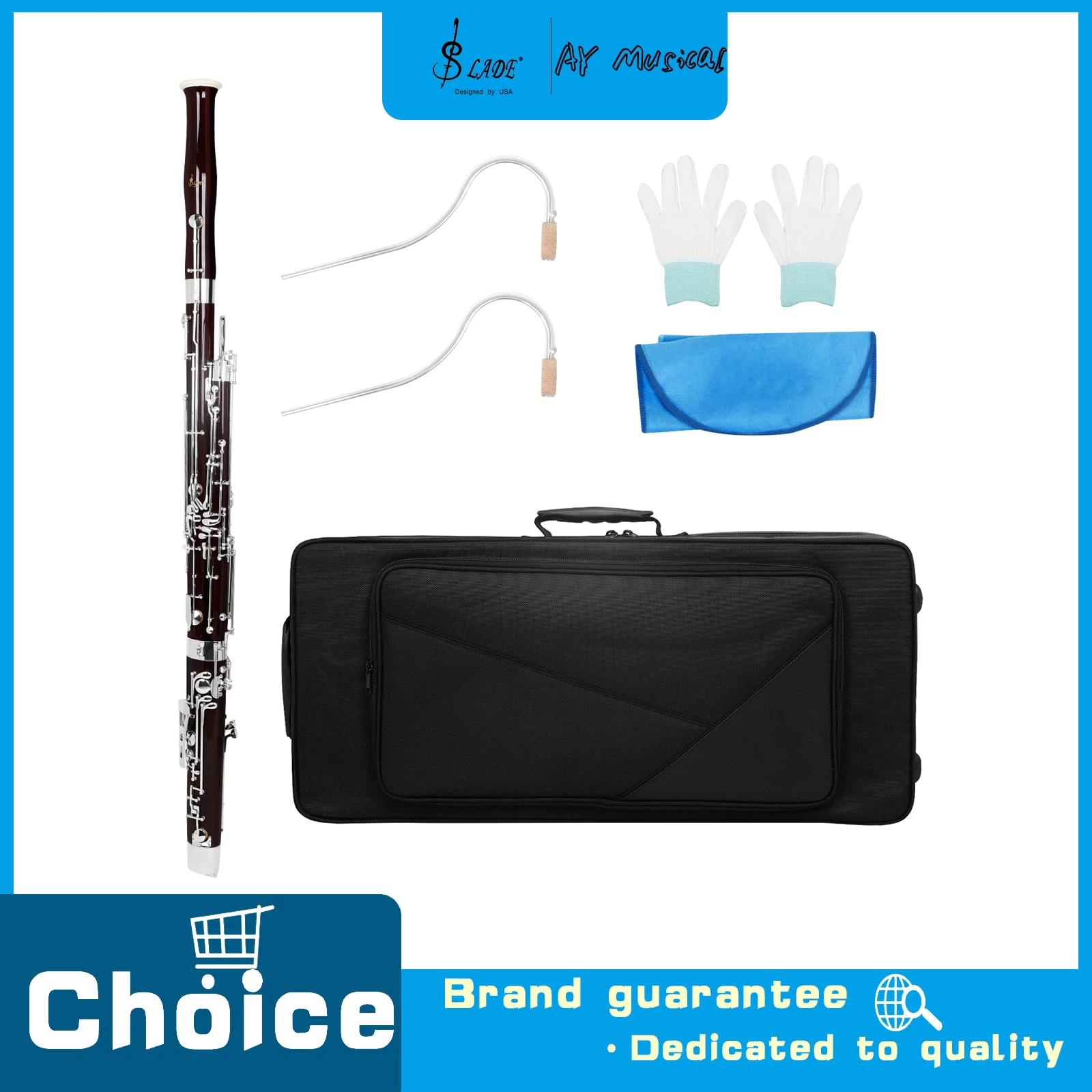 SLADE C Key Bassoon Solid Maple Tube Italian Leather Pad Woodwind Musical Instrument for Symphony Rehearsal Performance Learning