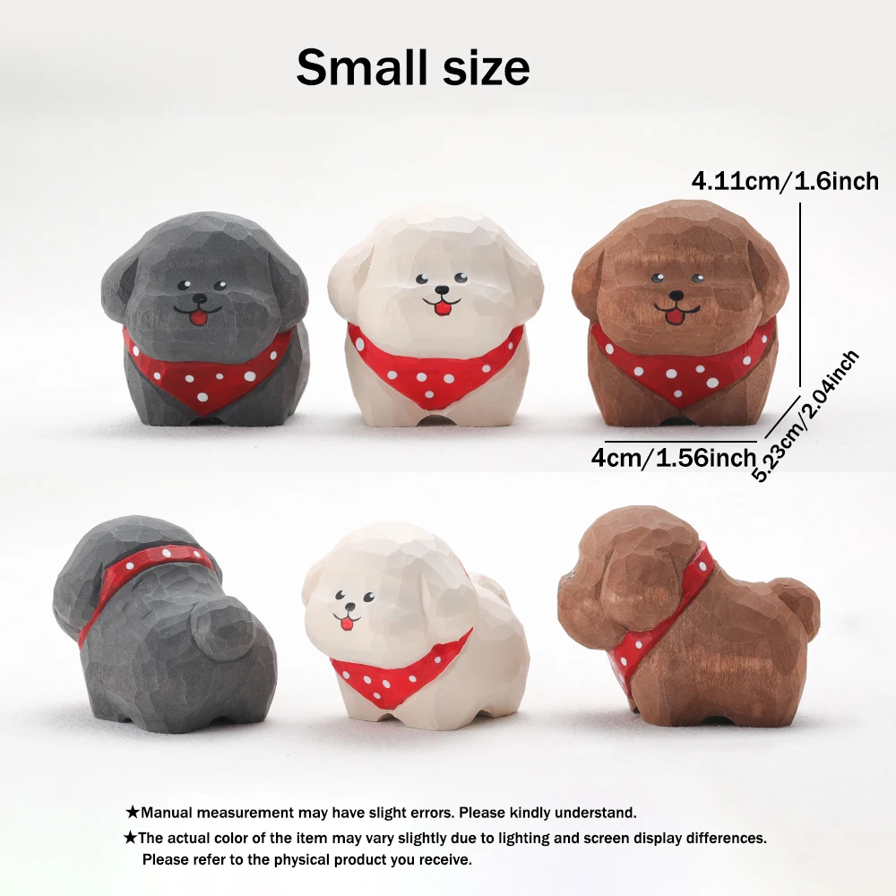 Handcrafted wood carving Teddy Dog Statue Cute Dog Figurines Desk Ornament Decorations  Animal Sculpture Crafts Christmas Gift